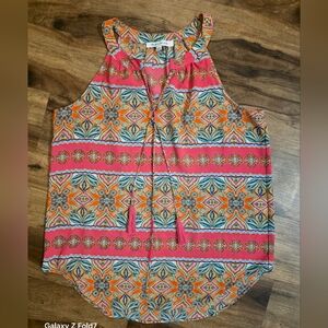 Rose & Olive sleeveless top colorful paisley pattern and tassel S